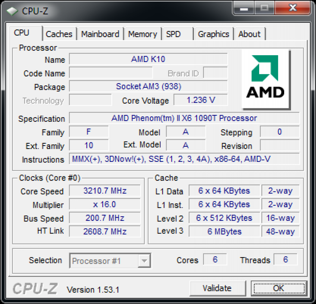 [21/04/2010] AMD Phenom II X6 1090T: CPU-Z