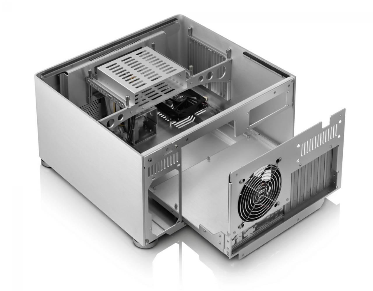 [27/05/2010] OriginAE S21T: Ca. 840,- Euro, Voll-Alu-Gehäuse mit motorisiertem 12,1-Zoll-Touchscreen, Fernbedienung, Mainboard-Schlitten und Platz für bis zu 10 Festplatten.