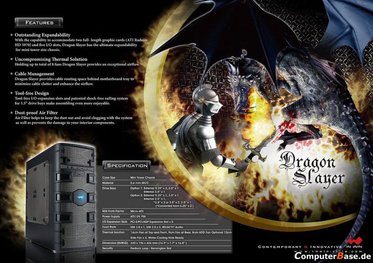 [15/05/2010] In Win: Das neue Micro-ATX-Gehäuse Dragon Slayer soll vor allem ambitionierte Spieler überzeugen. (1)