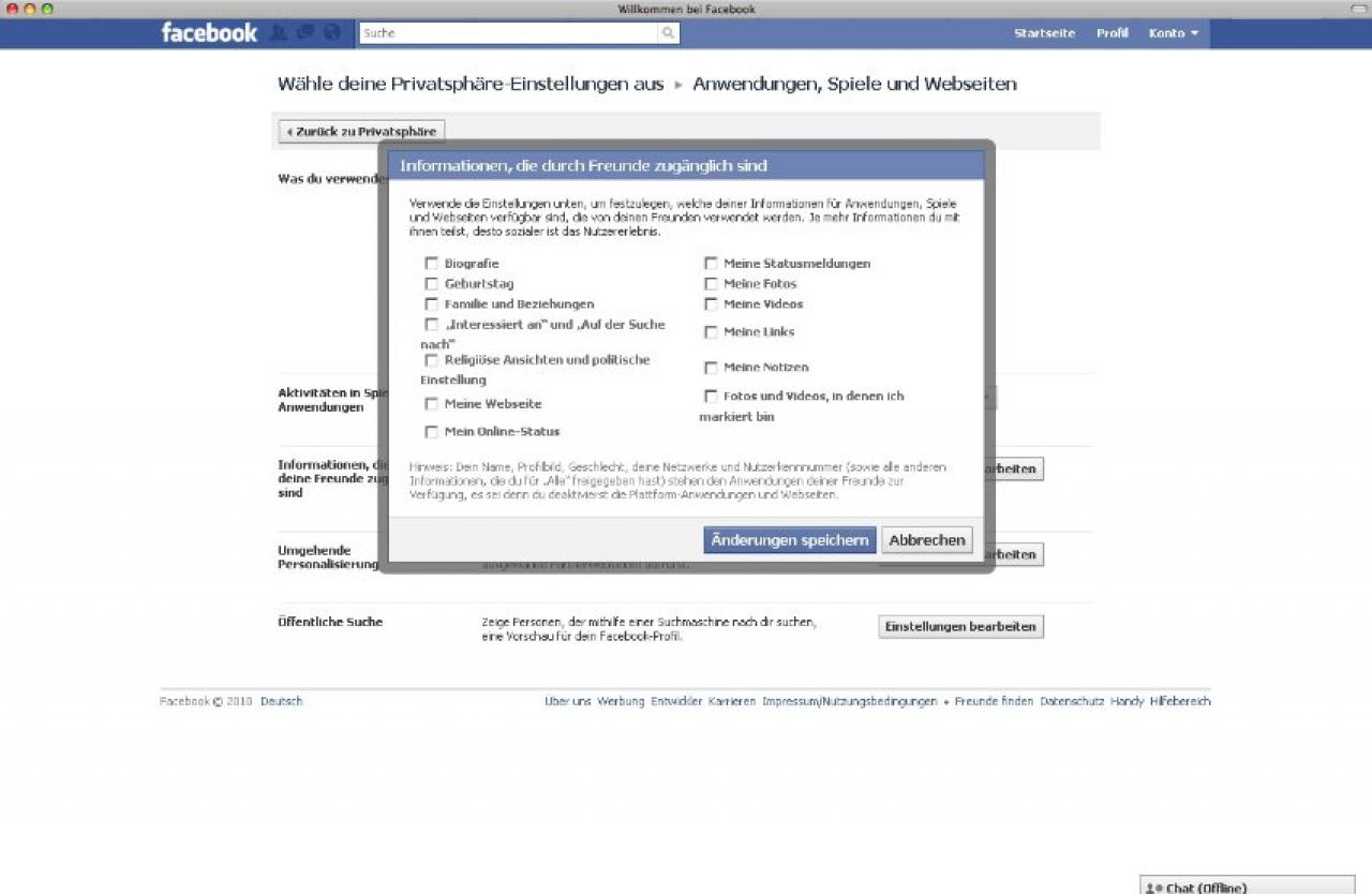 [31/05/2010] Facebook: Informationen, die durch zugänglich sind