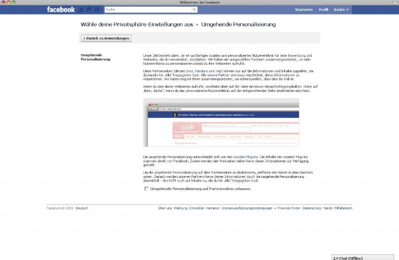 [31/05/2010] Facebook: Umgehende Personalisierung