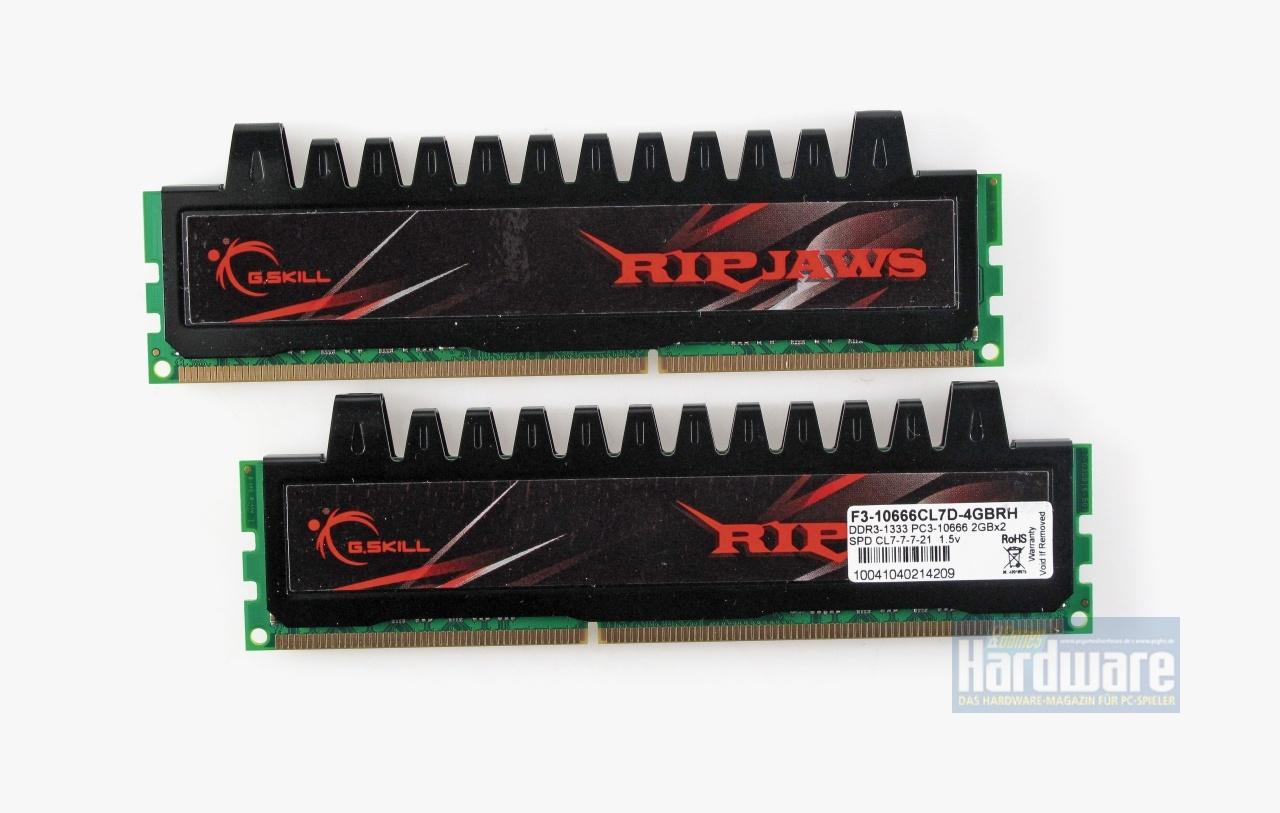 [20/05/2010] G.Skill Ripjaws F3-10666CL7D-4GBRH: Die Ripjaws-Heatspreader brachten in unserem Test nur wenig, sehen aber nett aus.