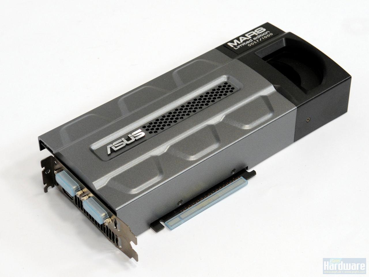 [04/05/2010] Die Mars verbindet zwei GTX 285/2G und war bis zum Erscheinen der Radeon HD 5970 die schnellste Grafikkarte aller Zeiten - allerdings extrem laut, äußerst hitzig und ein Stromfresser obendrein