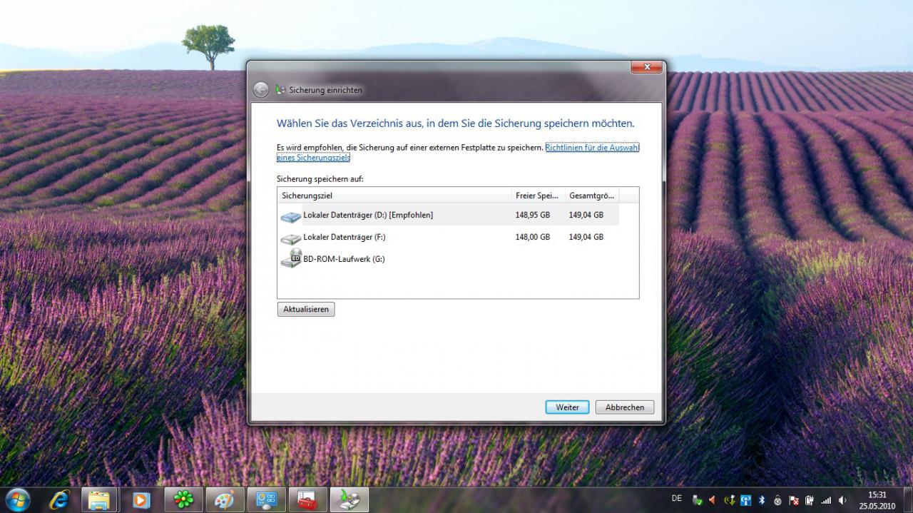 [25/05/2010] Das in Windows 7 eingebaute Back-up-Programm arbeitet nur fehlerfrei, wenn auf der Systempartition mindestens 1 GiByte Speicherplatz frei ist. 