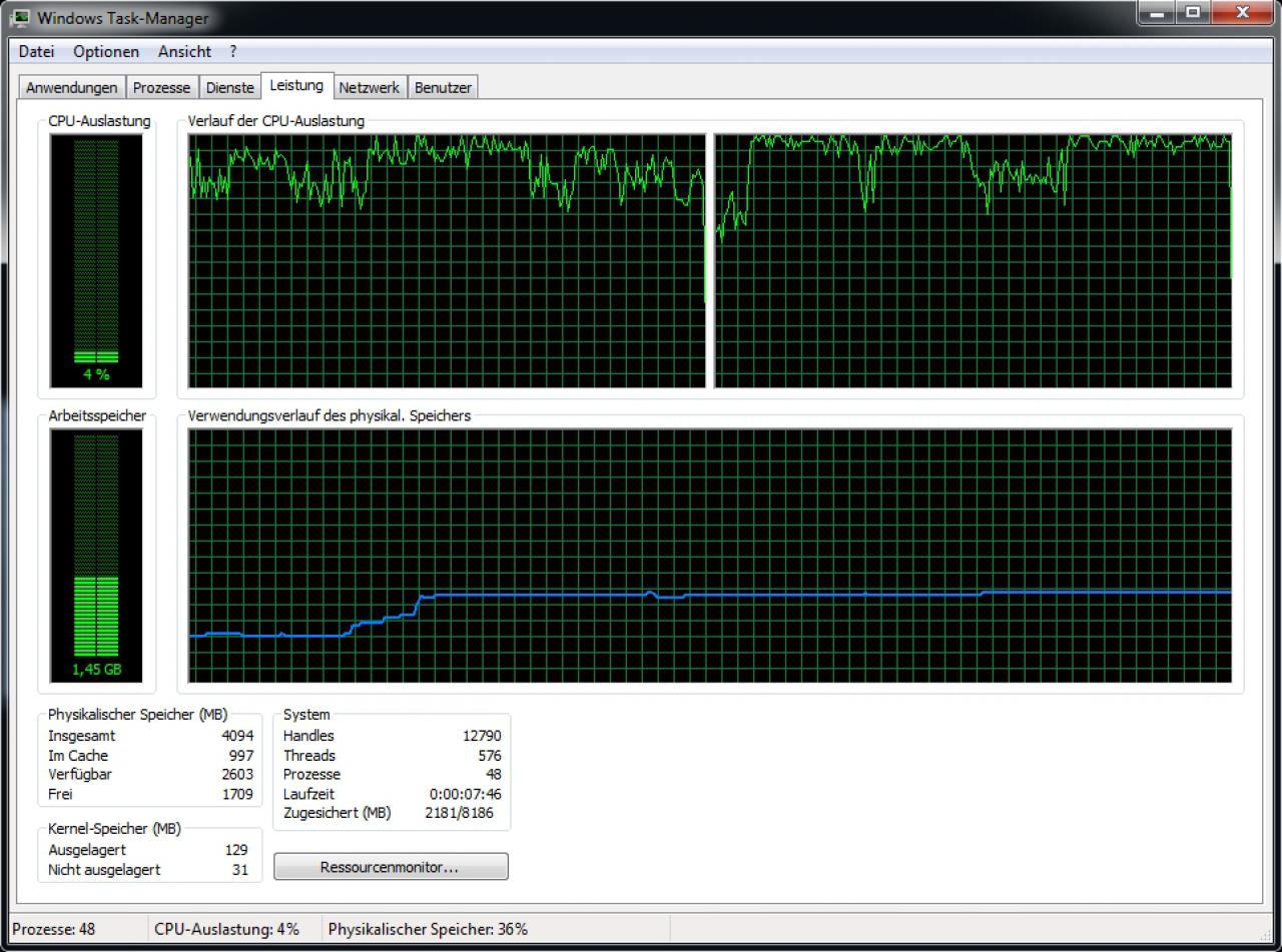 [09/06/2010] Prince of Persia Die vergessene Zeit - CPU-Auslastung mit 2 Kernen
