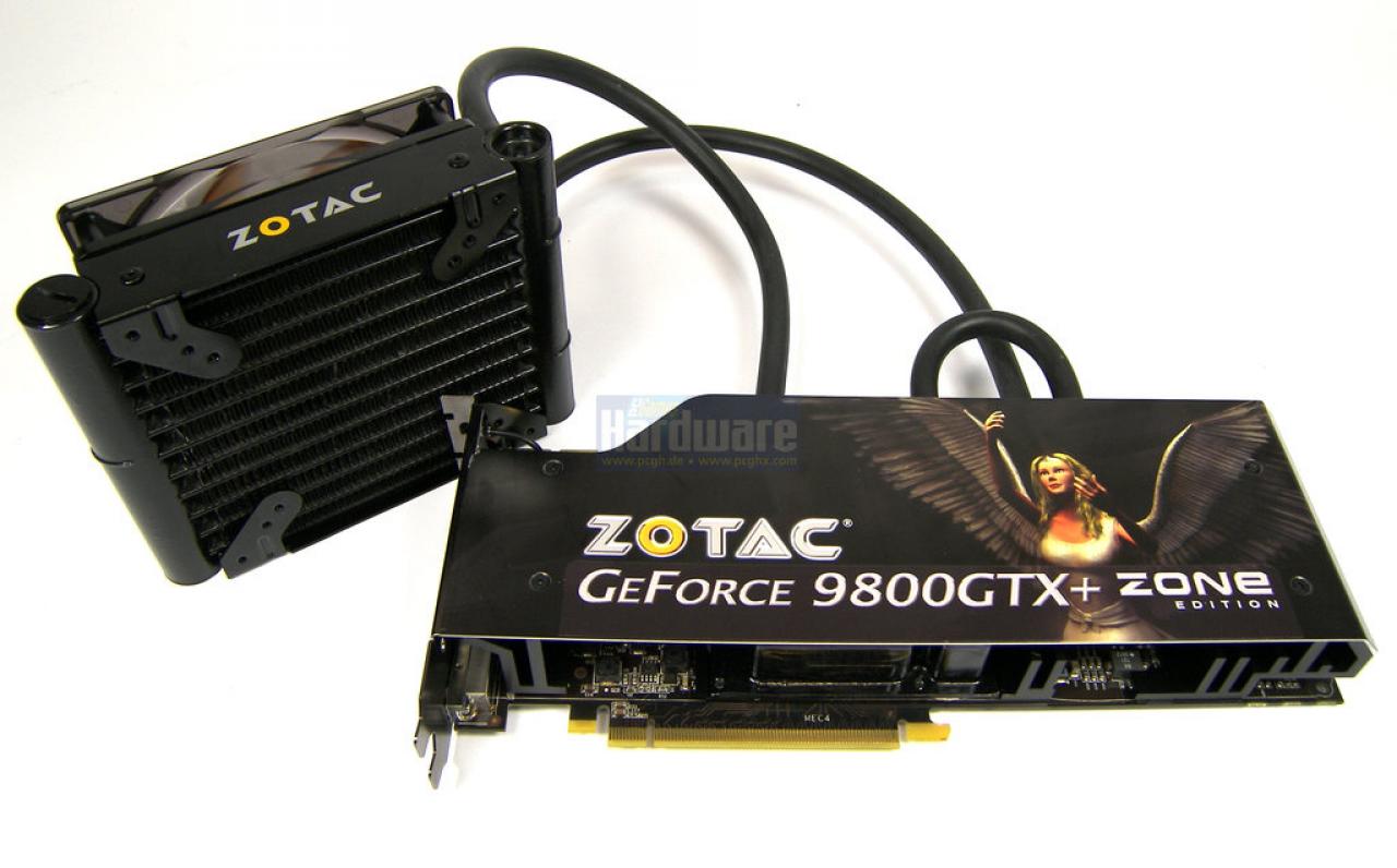[25/06/2010] Auch Zotac kann Wasserkühluings-Komplett-Sets. Ob gerade eine 9800 GTX eine solche gebraucht hat, lassen wir mal dahingestellt. Und besonders leise war die WaKü-Belüftung ab Werk leider auch nicht - trotz Zusatz 