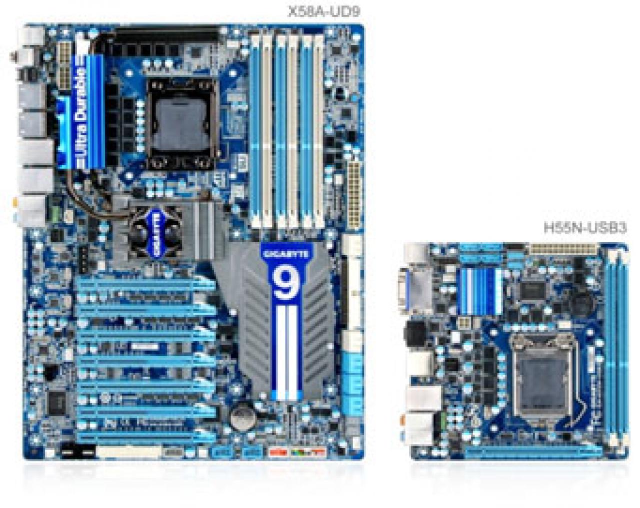 [23/06/2010] Größenvergleich zwischen Gigabyte H55N-USB3 und Gigabyte X58A-UD9