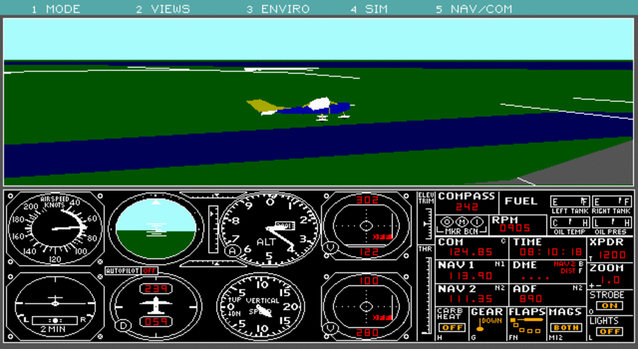 [08/07/2010] 1988: Microsoft Flight Simulator (v3.0) - Für damalige Verhältnisse in 640 x 350 extrem hübsch. Normal waren 320 x 240 Pixel.