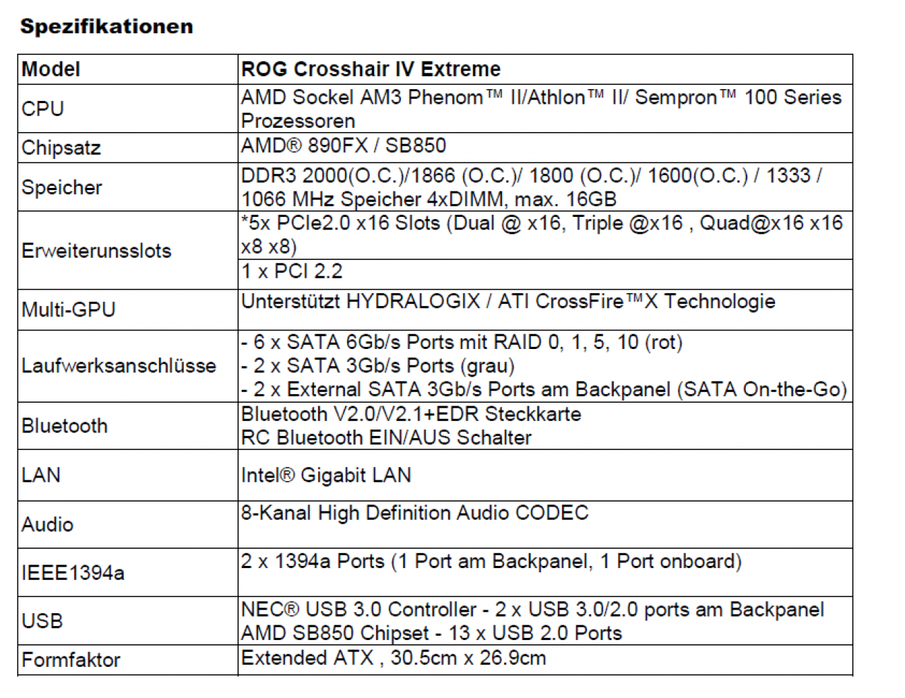 [21/09/2010] Crosshair 4 Extreme: Specs