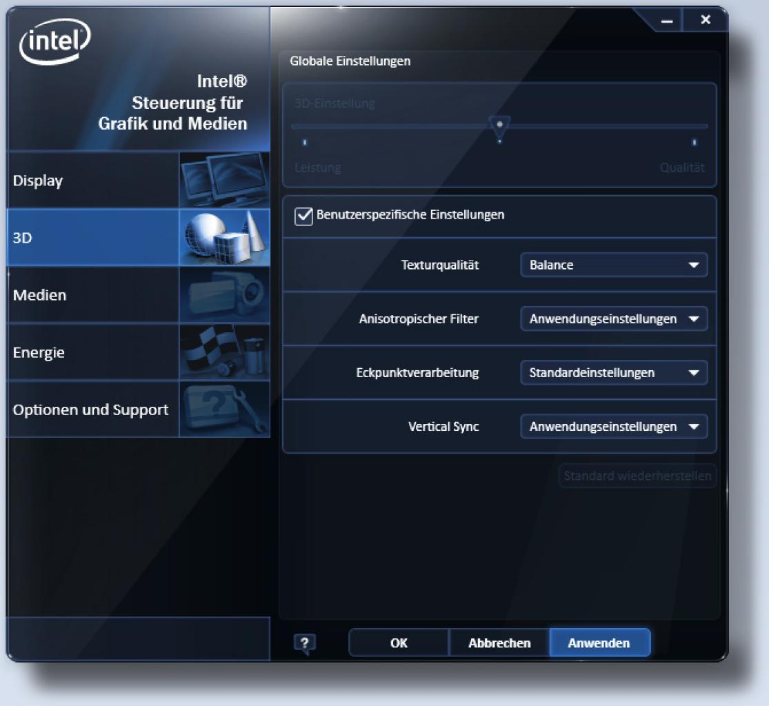 [02/09/2010] Das Intel-Treiber-Menü bietet nur wenig Optionen