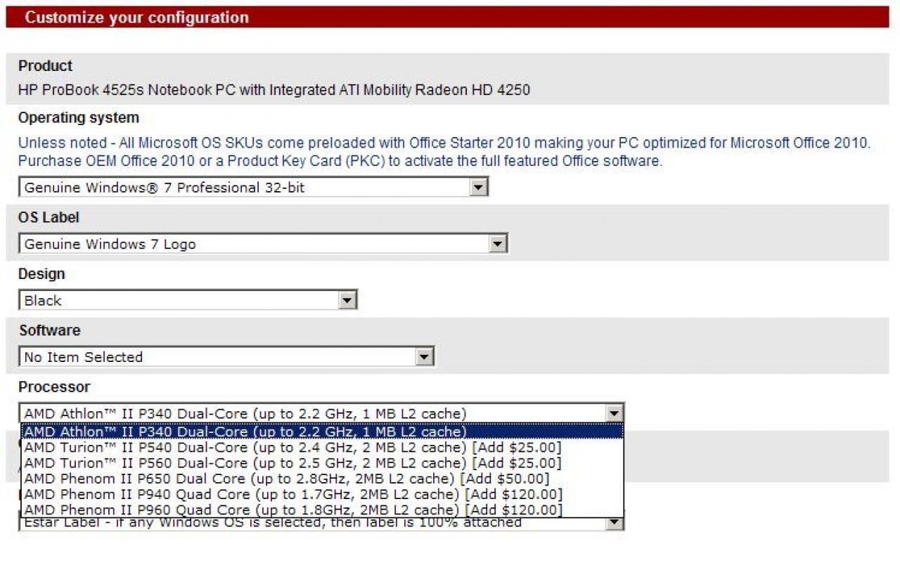 [19/10/2010] Drei neue AMD-Mobilprozessoren in HP-Onlineshop aufgetaucht