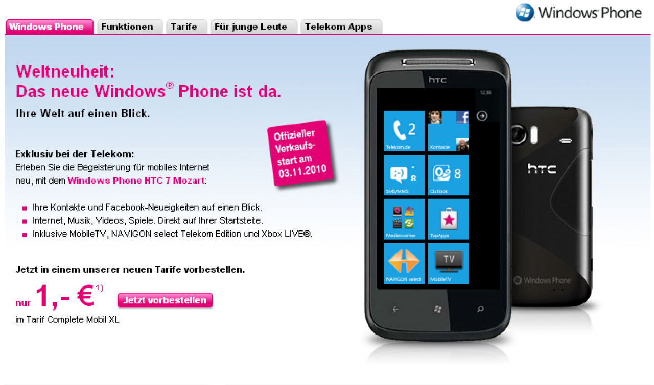 [21/10/2010] Windows Phone 7 startet schleppend