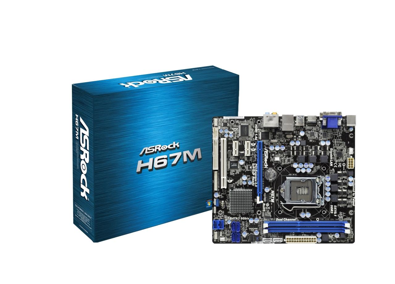 [19/11/2010] Asrock H67M: Günstiges Micro-ATX-Modell mit nur zwei RAM-Bänken.
