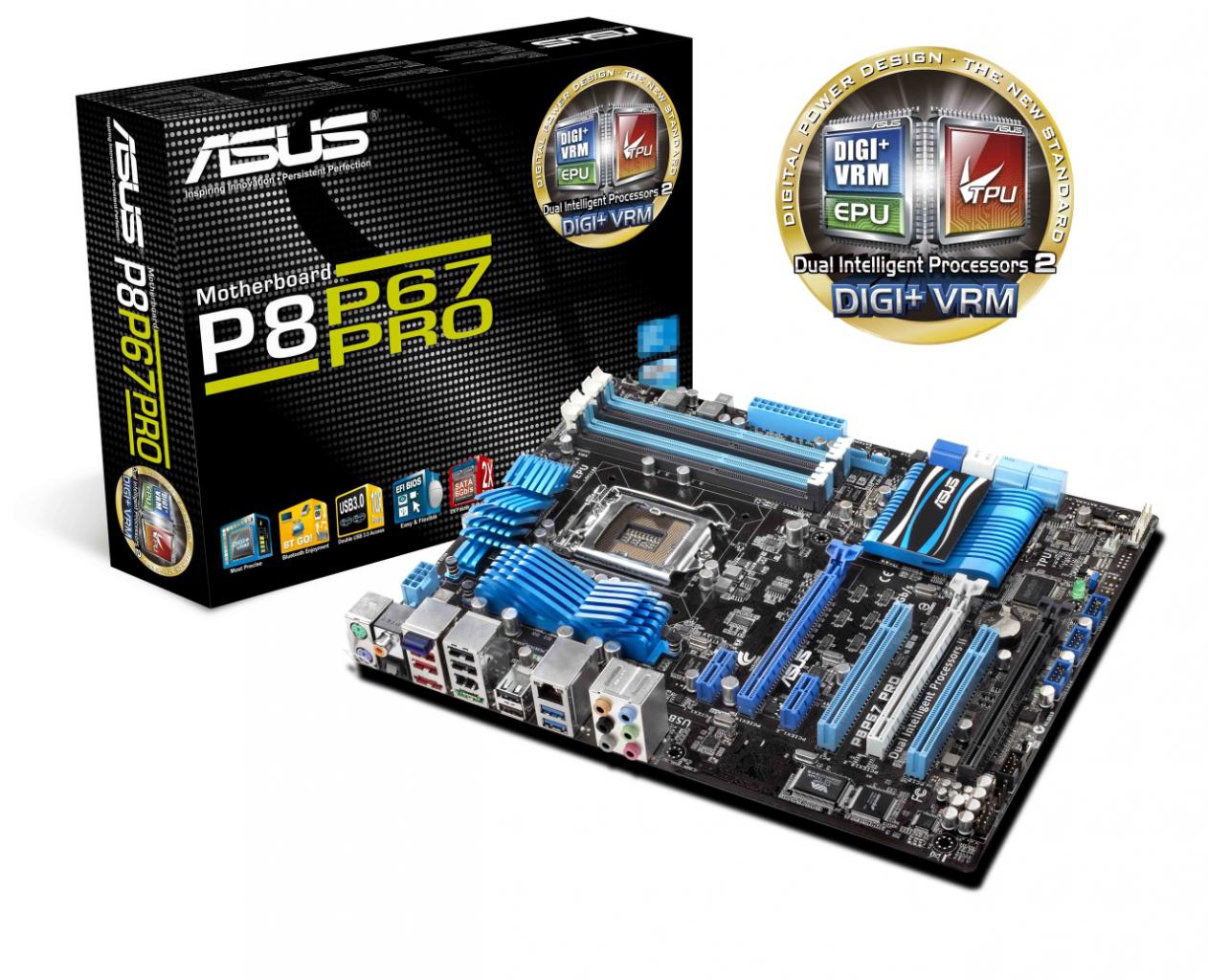 [19/11/2010] Asus P8P67 Pro: Im Vergleich zum P8P67 Deluxe fehlen bei der Pro-Variante Diagnose-LEDs sowie Power- und Reset-Schalter.