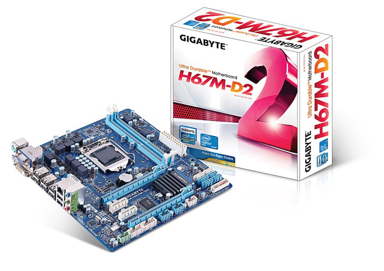 [19/11/2010] Gigabyte H67M-D2: Die wahrscheinlich günstigse H67-Variante von Gigabyte - ohne USB 3.0 und ohne Spannungswandlerkühler.