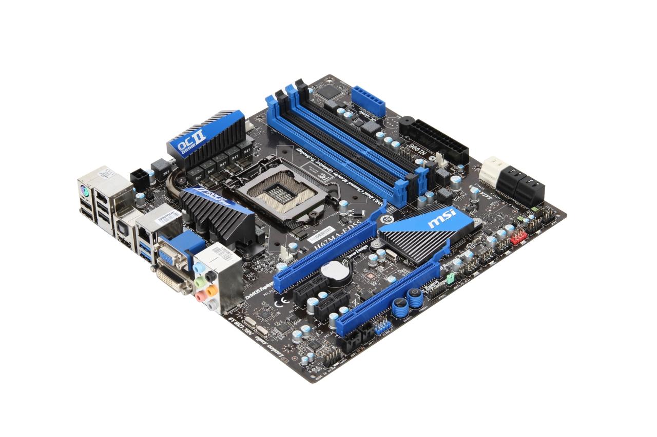[19/11/2010] MSI H67MA-ED55: Kühlung für die Spannungswandler, Power- sowie Reset-Schalter und Spannungsmesspunkte.