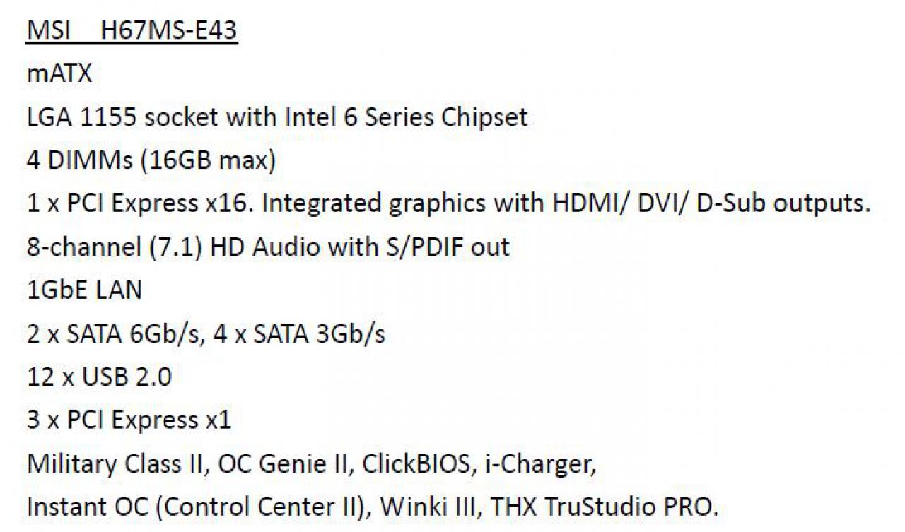 [19/11/2010] MSI H67MS-E43: Das offenbar günstigste H67-Board von MSI...