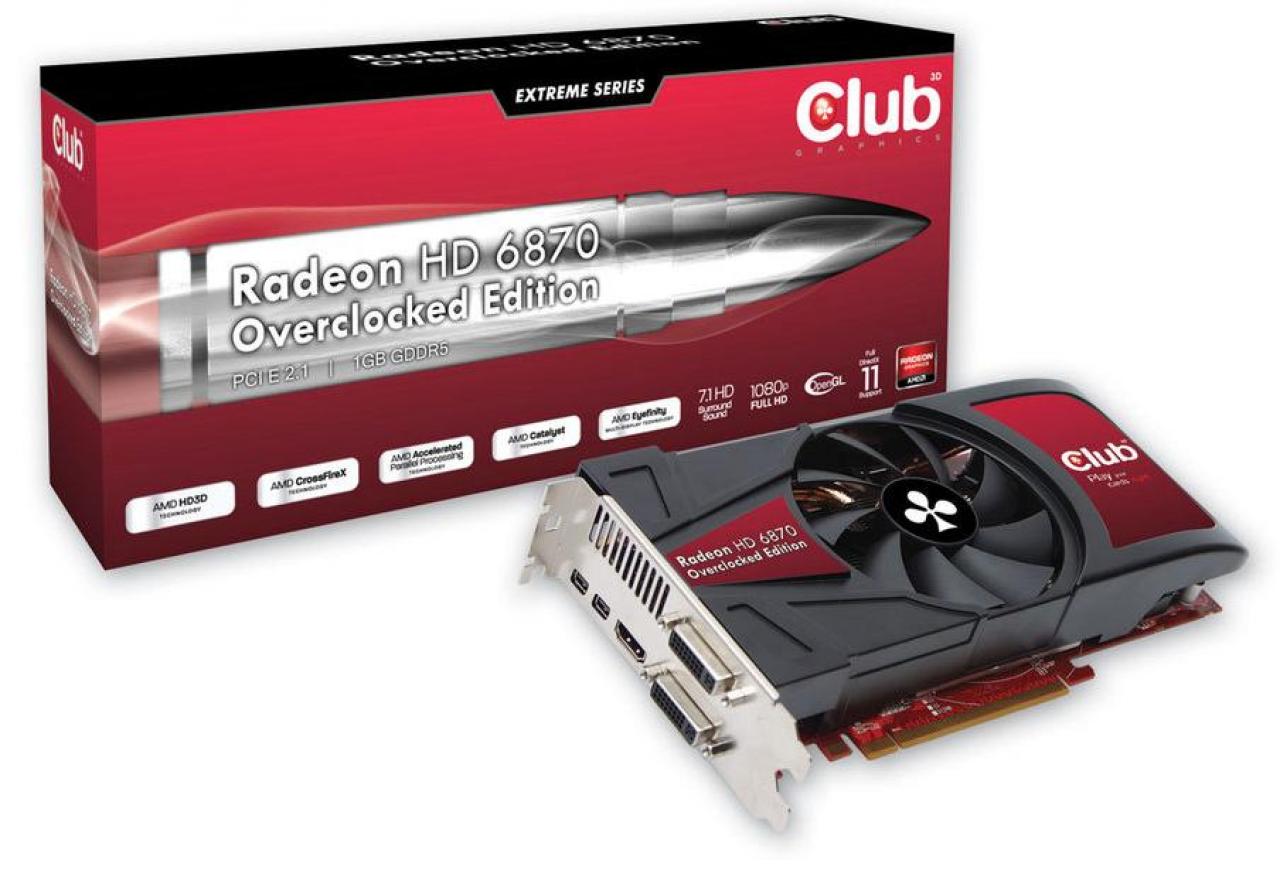 [22/11/2010] AMD Radeon HD 6870 - mit einem werksseitigen OC von knapp fünf Prozent will Club 3D der Barts-GPU mehr Leistung entlocken.
