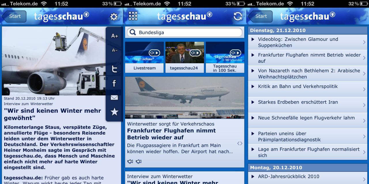 [21/12/2010] Mit rund 740.000 Downloads ist die Tagessschau-App sehr beliebt.