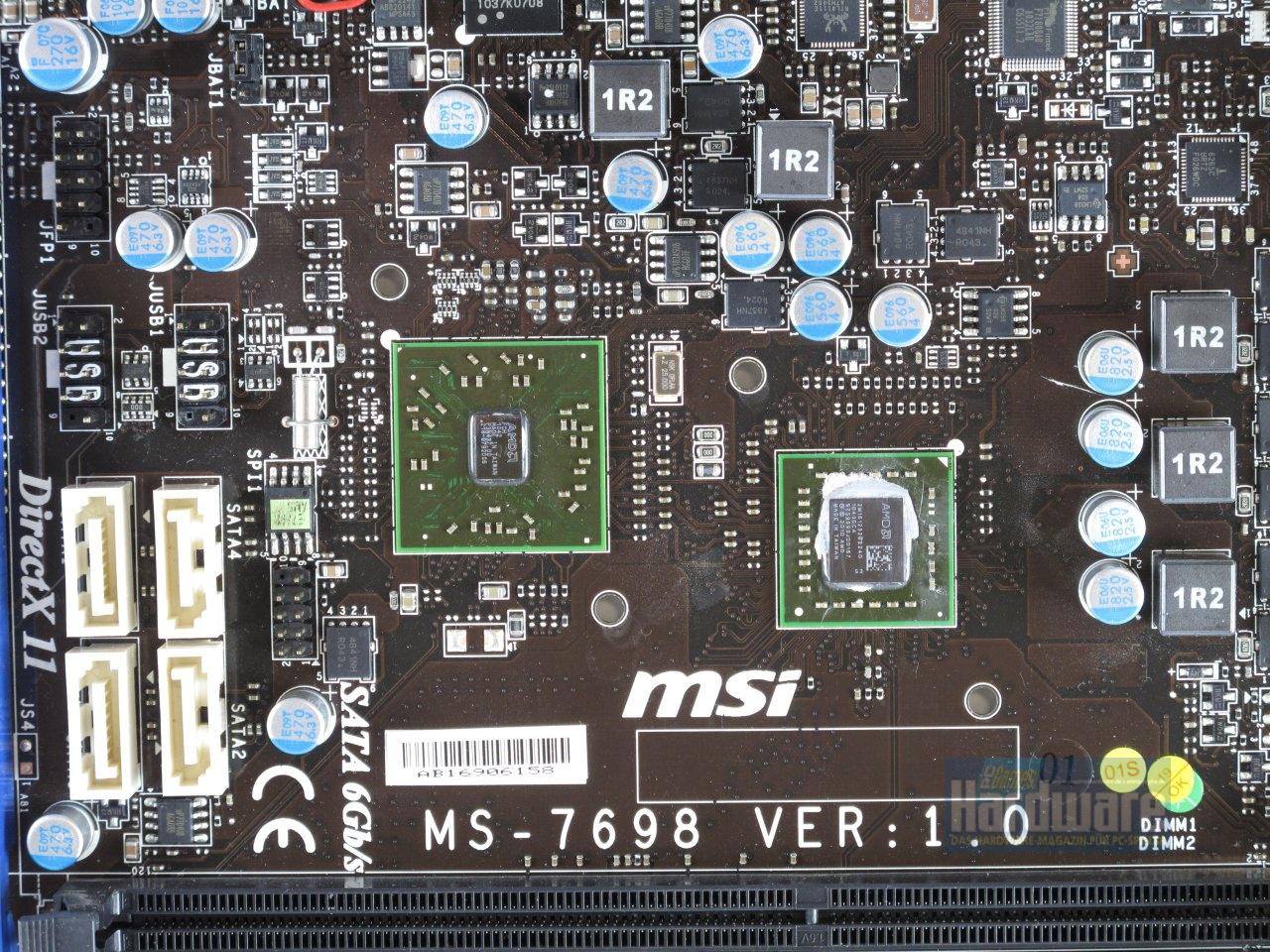 [14/01/2011] Zacate-APU E-350 (rechts) und Hudson-Mainboard-Chip auf dem MSI E350IA E45