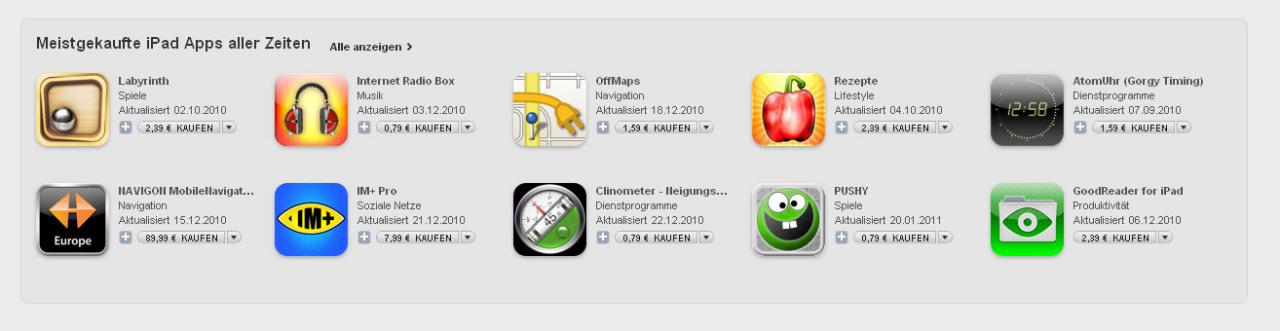 [21/01/2011] Itunes Top 10 Apps iPad (kostenpflichtig)