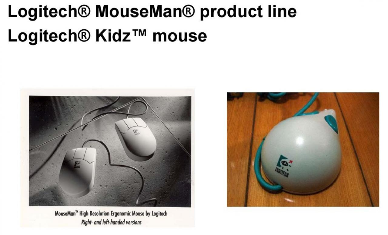 [20/01/2011] Die Logitech Mouseman Kidz Mouse, rechts im Bild. Liebe Eltern: Es steht eine Strafe von 10 Jahren Zuchthaus auf den Programm, wenn Sie Ihre Kinder an diesen ergonomischen Super-GAU lassen. 