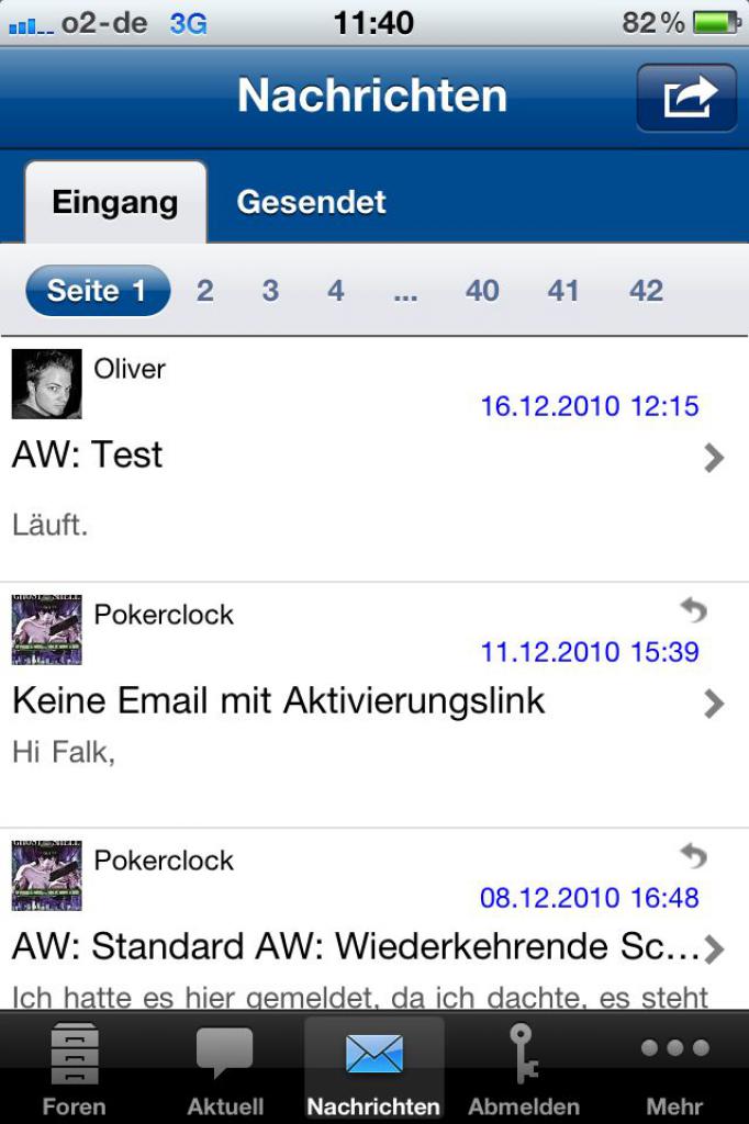 [03/01/2011] Private Nachrichten, hier der Posteingang des Autors.