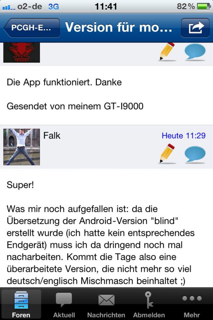 [03/01/2011] Ansicht eines Threads mit Postings. Eigene Postings können editiert werden, Multi-Quote ist genauso möglich wie das hochladen von Anhängen.