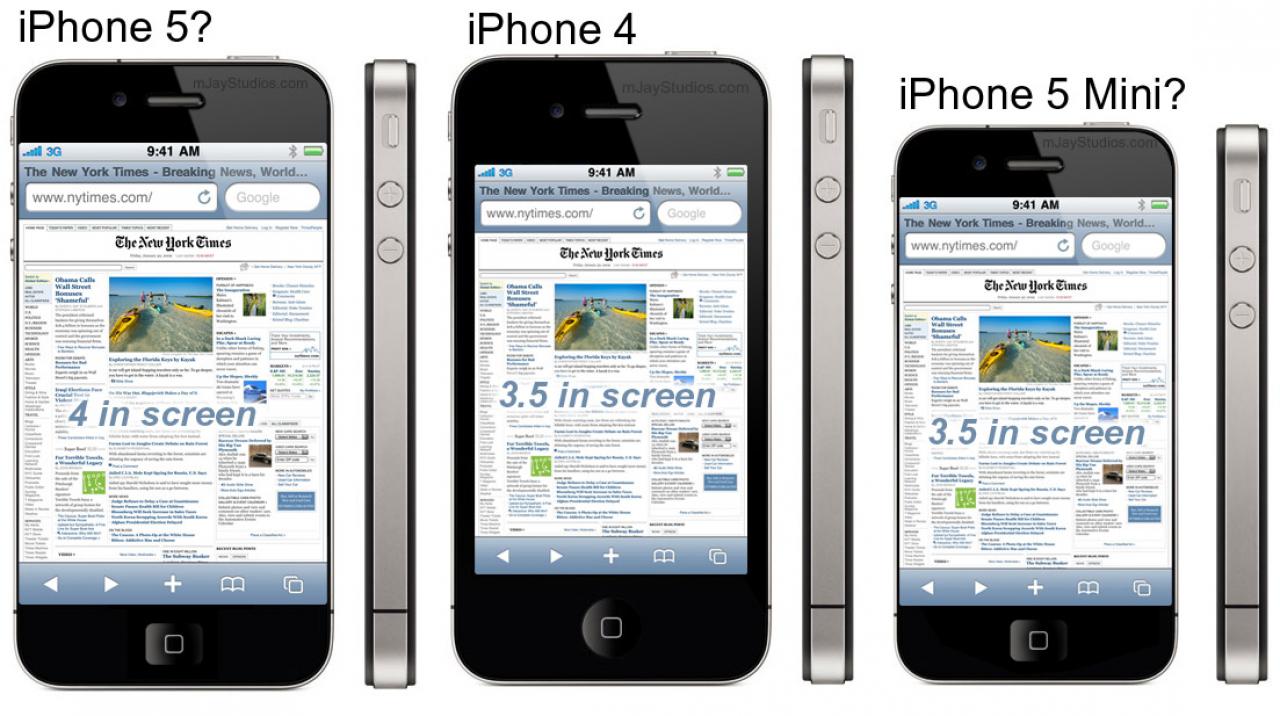 [17/02/2011] So könnten das iPhone 5 und iPhone Nano im Vergleich zum iPhone 4 aussehen.