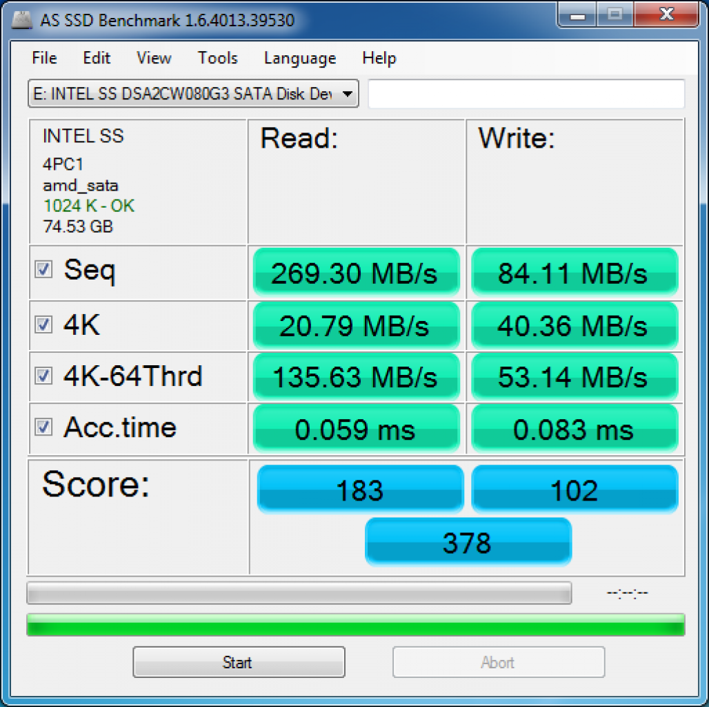 [28/03/2011] AS SSD Benchmark test result of Intel 320 series 80GB 