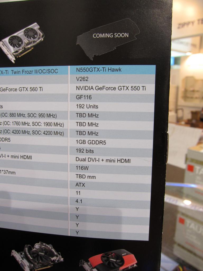 [02/03/2011] MSI Geforce GTX 550 Ti Hawk Specs