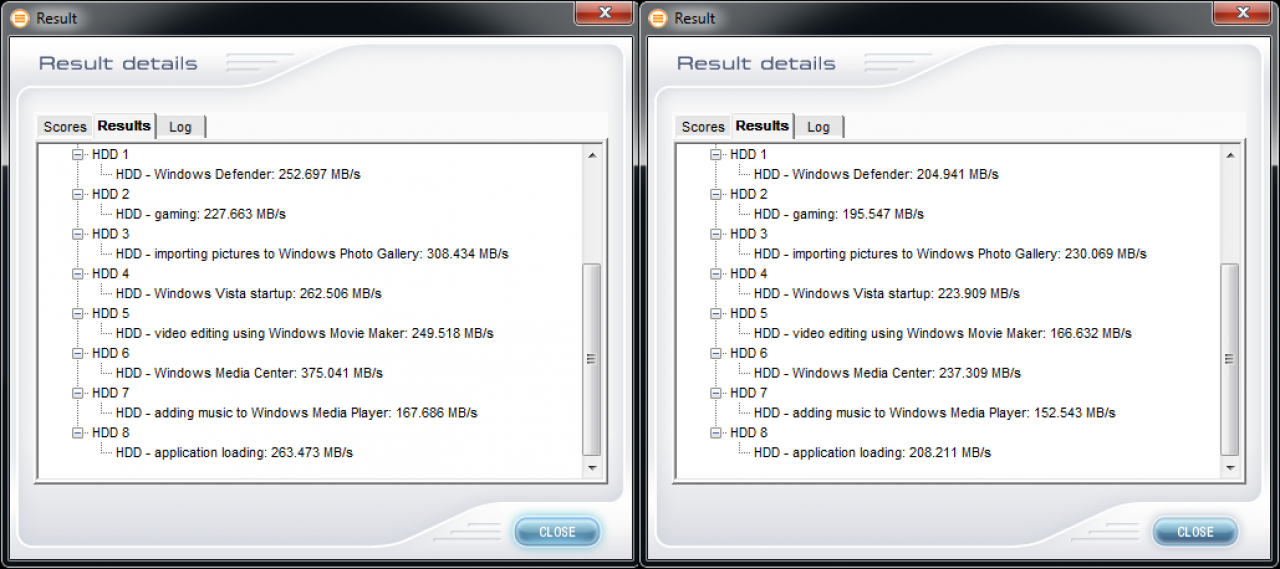 [03/03/2011] PCMark Vantage: HDD Suite (Vertex 3 240G links, Vertex 2 120G rechts)