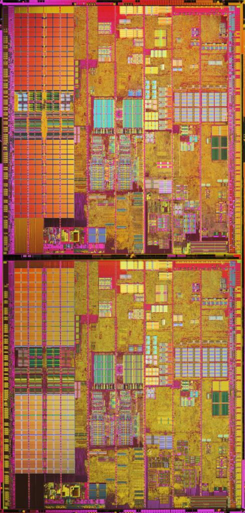 [28/03/2011] Der Pentium D 840EE mit Hyperthreading kann erstmals vier Threads zeitgleich annehmen. In Erinnerung bleibt jedoch vor allem die sehr hohe Verlustleistung. Interessenten findet nur der Pentium D 805 , da er billiger als alle anderen Dual-Core ist und sich bei guter Kühlung Netburst-typisch gut übertakten lässt. Im Gegensatz zu vielen fehlerhaften Berichten handelt es sich bei Smithfield nicht um eine zusammengesetzte CPU, sondern um ein monolithisches Design. Die beiden Kerne sind jedoch funktionell voneinander getrennt und kommunizieren nur über den FSB.