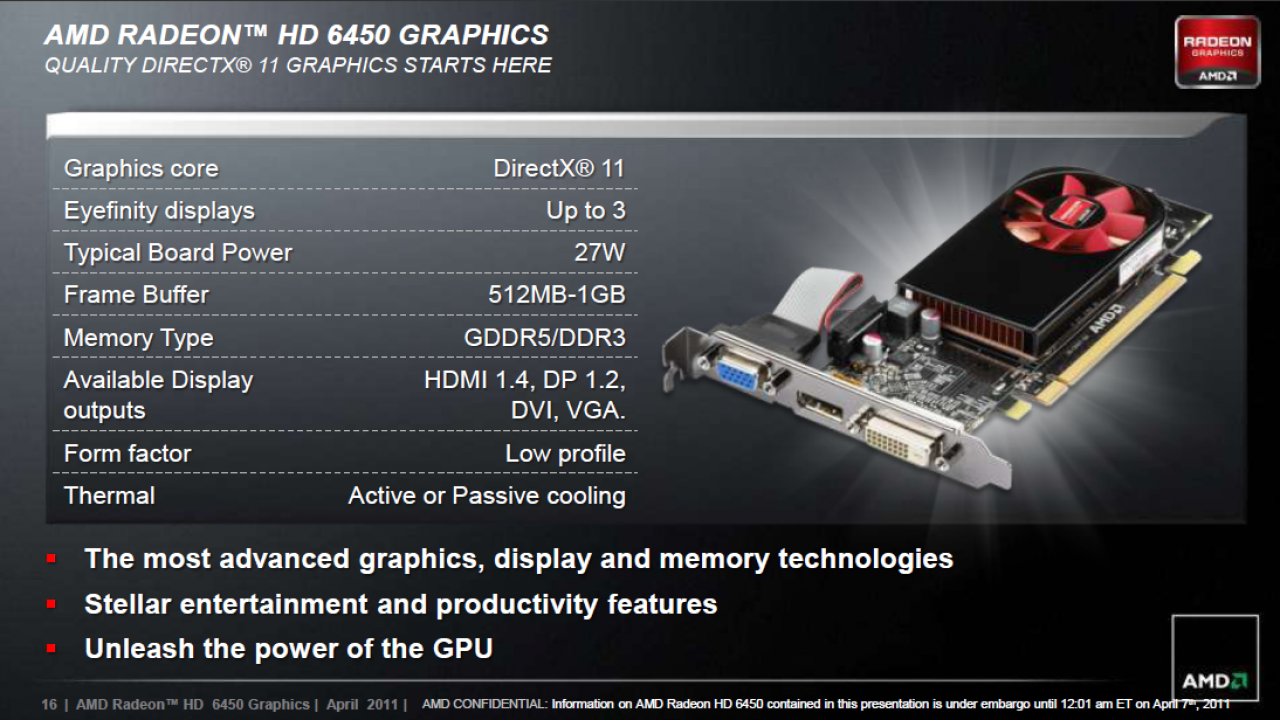 [06/04/2011] AMD HD6450 Caicos: Produktspezifikationen
