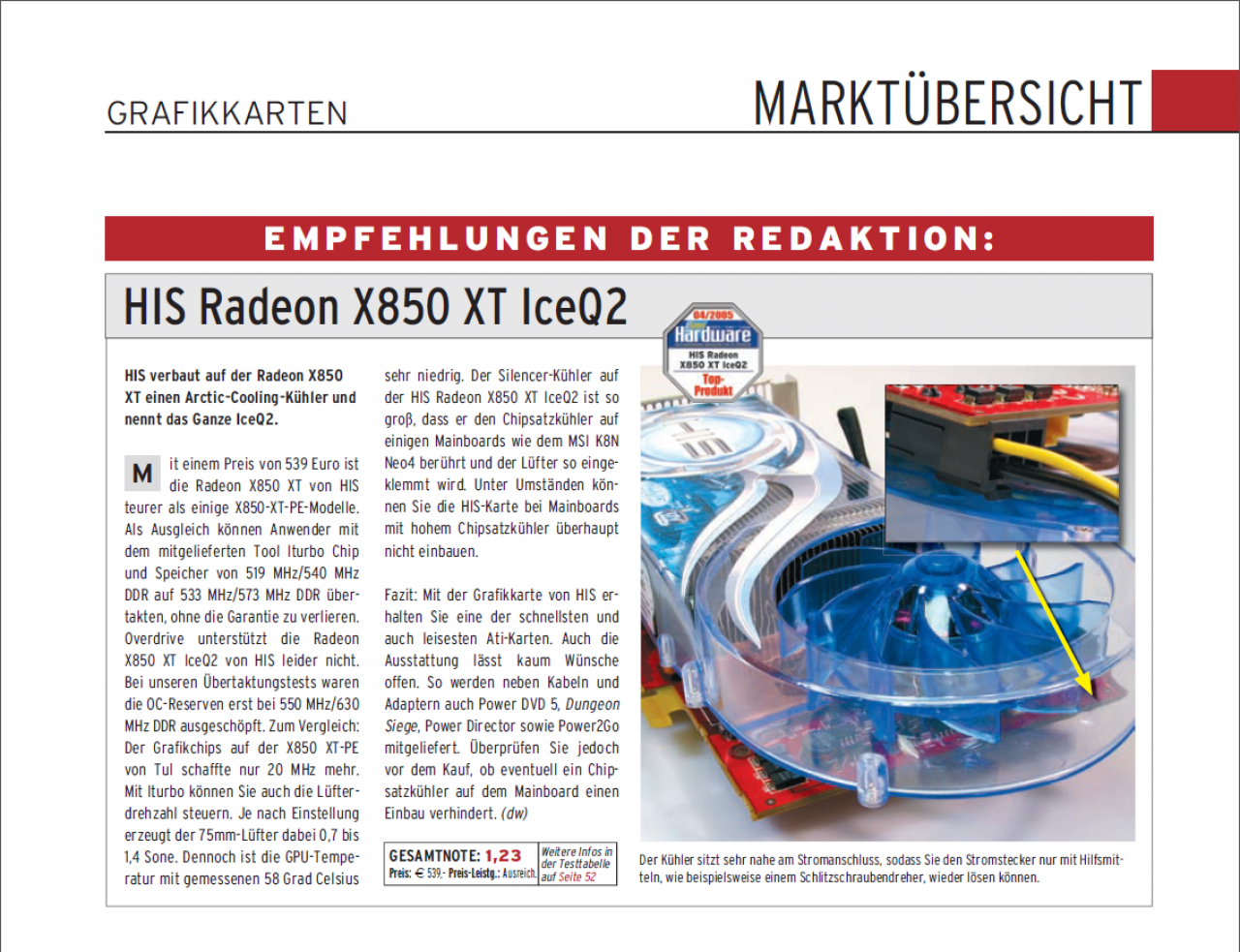 [25/05/2011] Test der HIS Radeon X850 XT IceQ2 aus der PCGH 04/2005