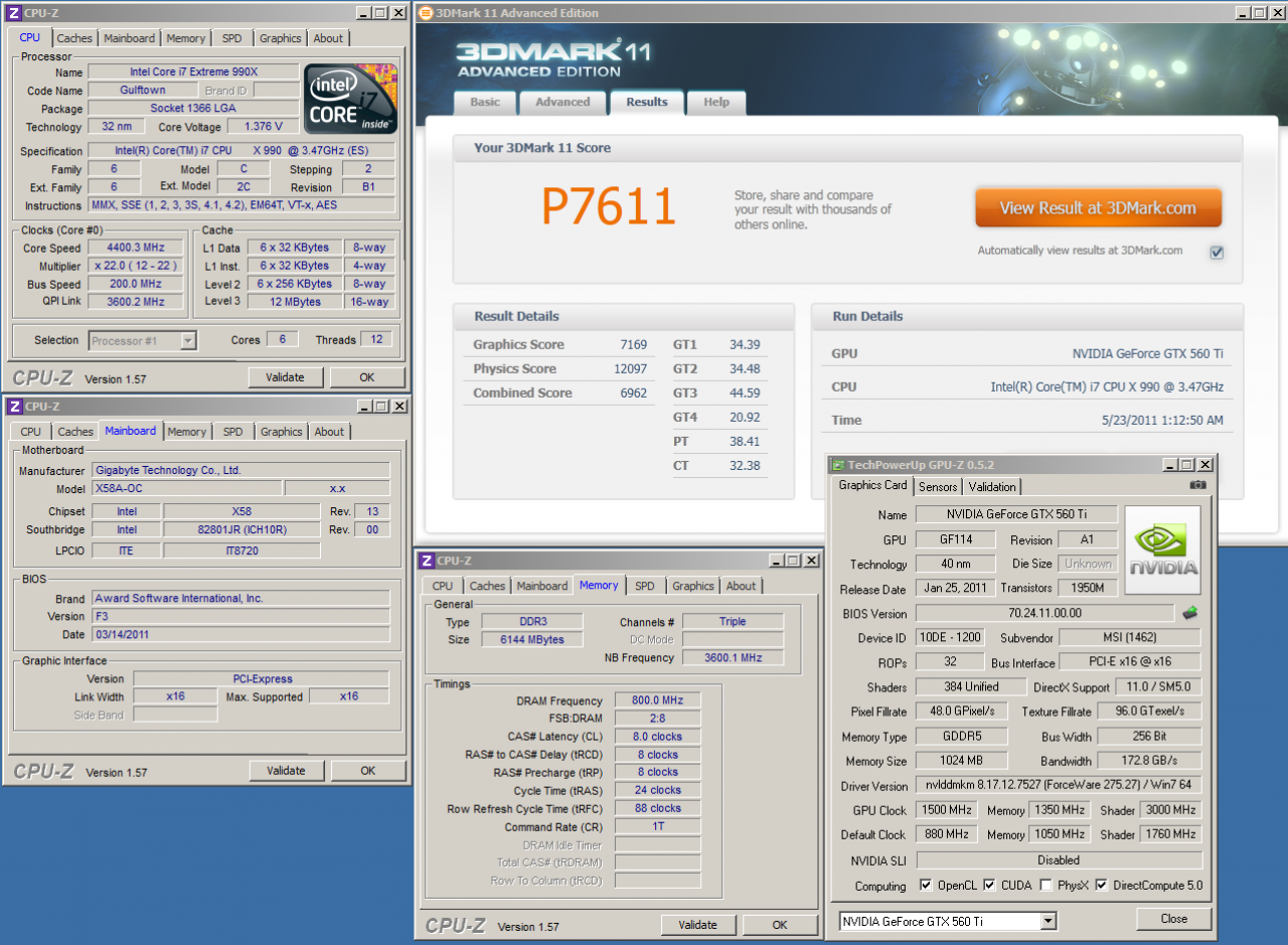 [26/05/2011] Geforce GTX 560 Ti mit 1.500 MHz GPU-Takt: Weltrekord im 3D Mark 11 und in Unigine Heaven
