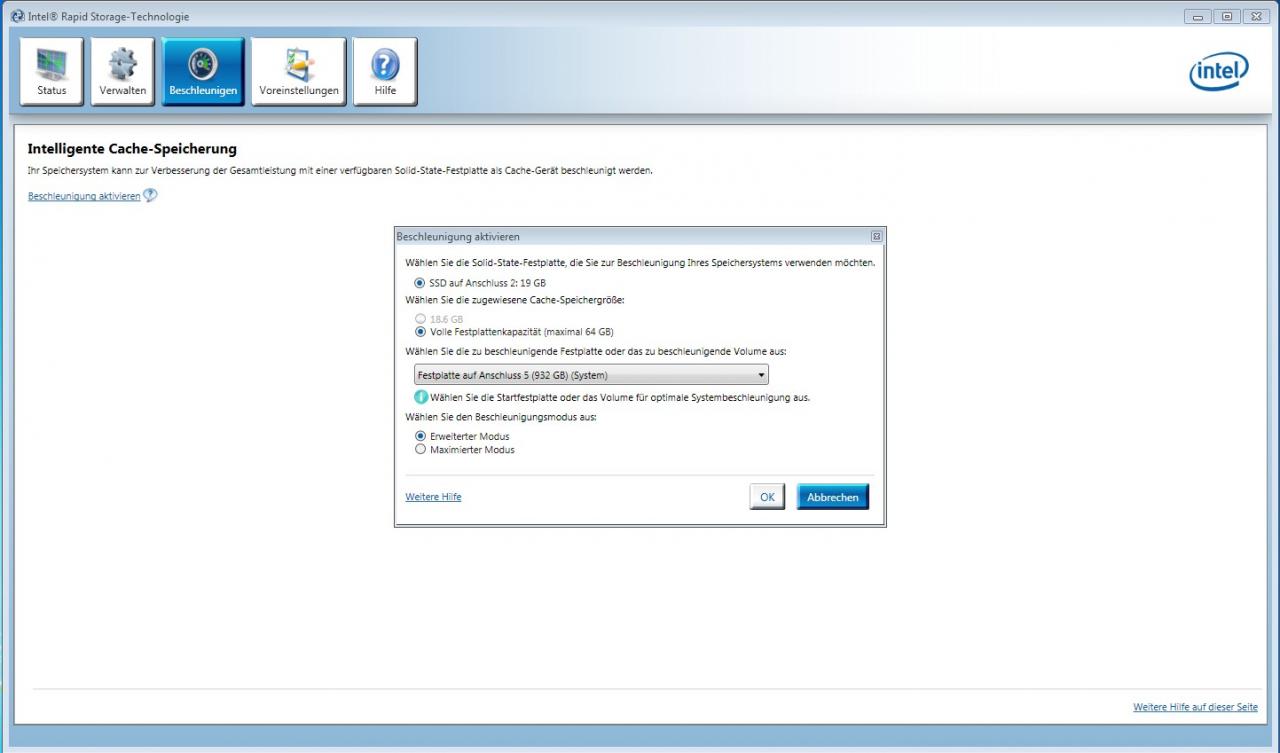 [11/05/2011] Um SSD Caching zu aktivieren, brauchen Sie das Intel-Rapid-Storage-Tool.