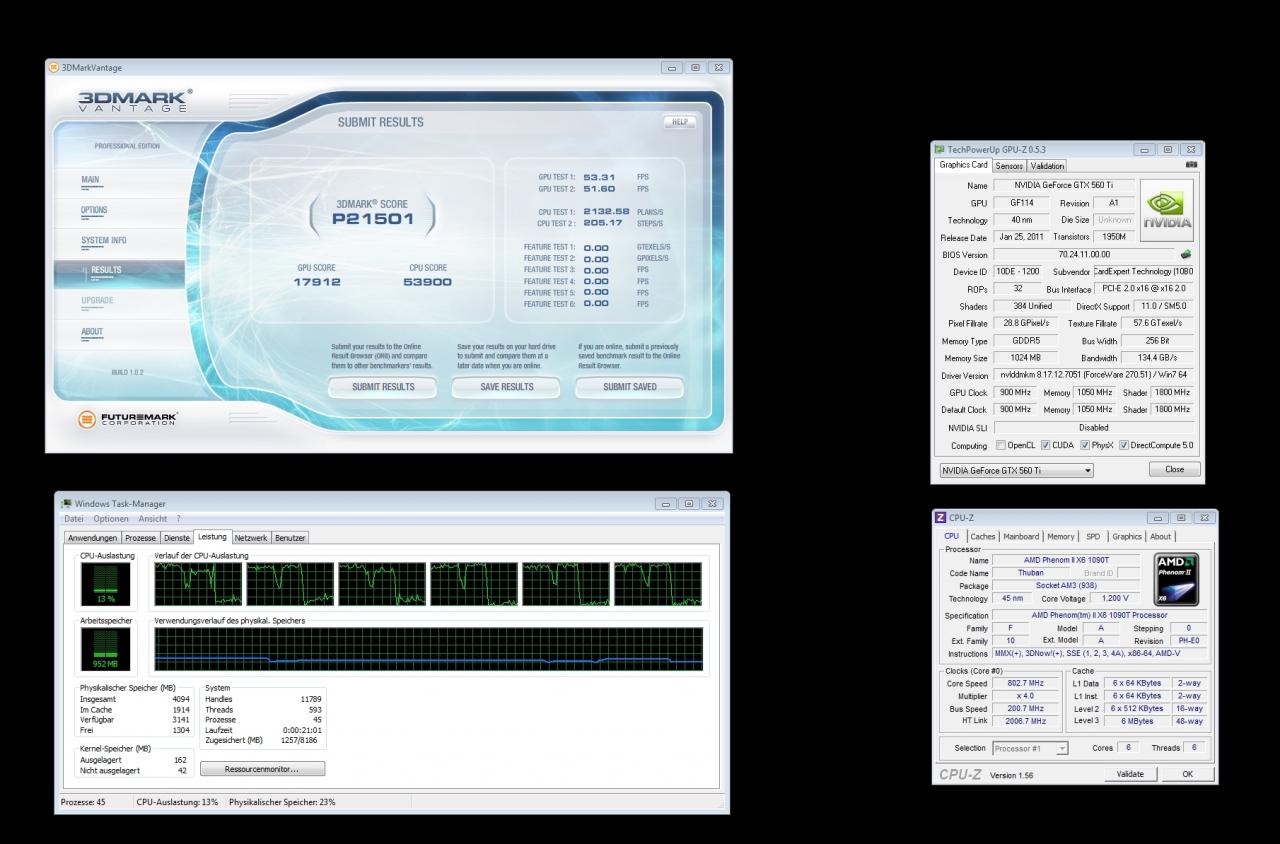 [13/05/2011] 3D Mark Vantage Resultat mit GTX 560 Ti und Phenom II X6 1090T