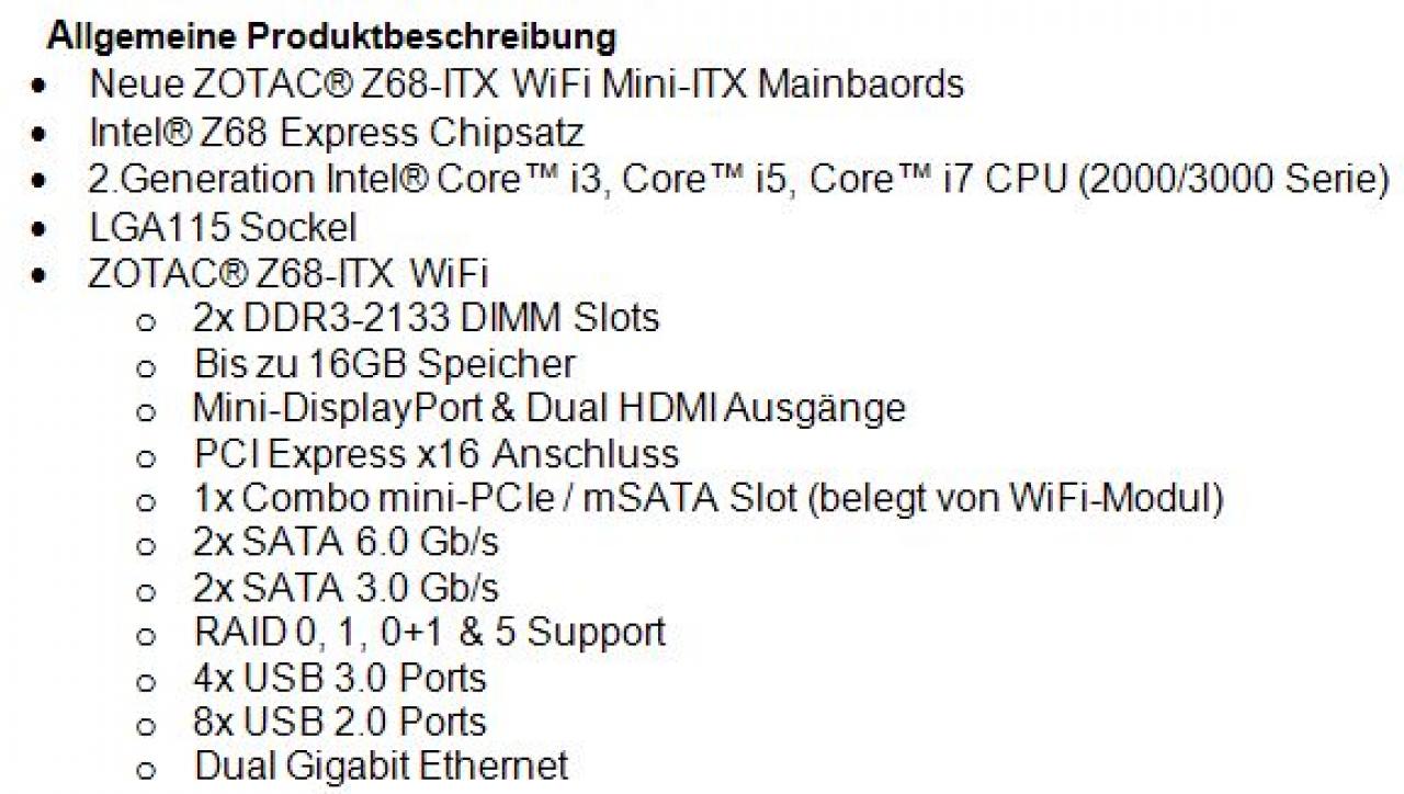 [01/06/2011] Zotac Z68-ITX WiFi