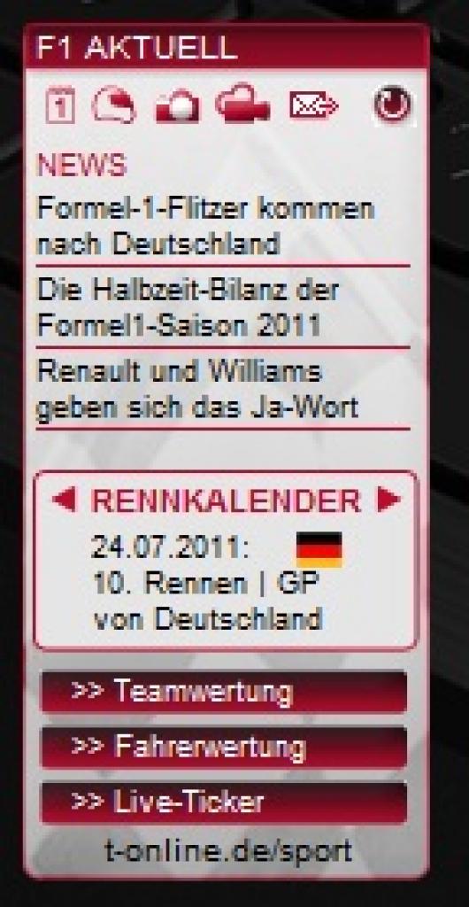 [22/07/2011] 49. Formel 1 Live Ticker: Für Formel 1 Fans gibt es das Gadget 