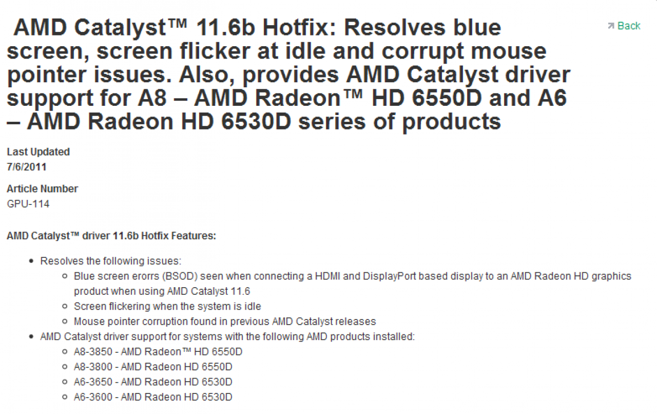 [07/07/2011] Catalyst 11.6b Hotfix behebt Llano-Bildfehler und weitere Probleme