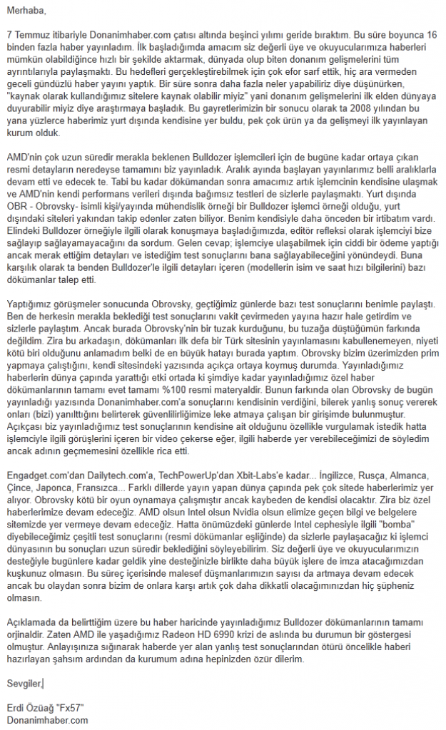 [14/07/2011] Das Statement der Kollegen von Donanim Haber (türkisches Original)