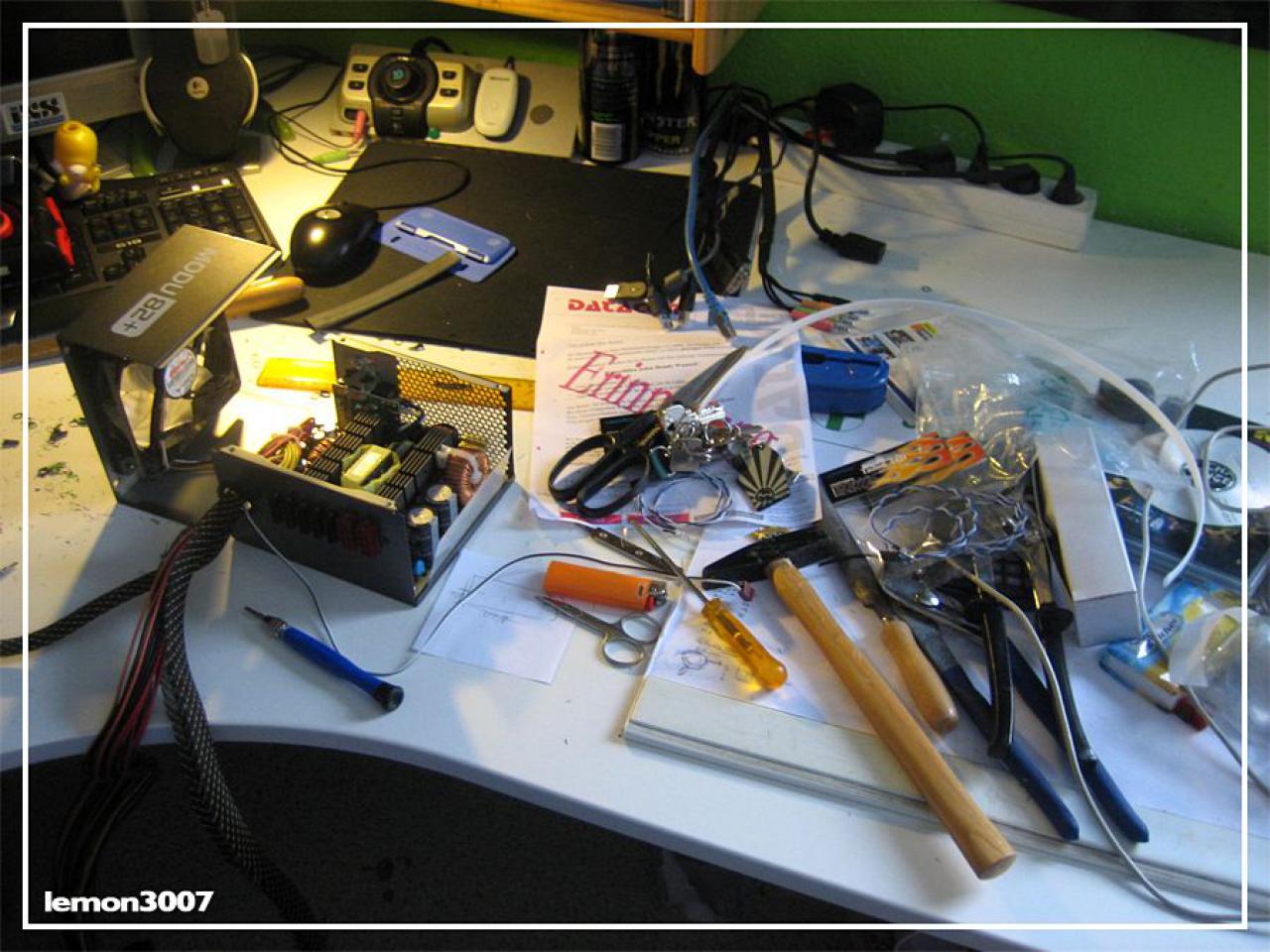 [01/07/2011] Grashüpfer-Casemod mit grünem Sleeve und Lochblech für das Mainboard (26)