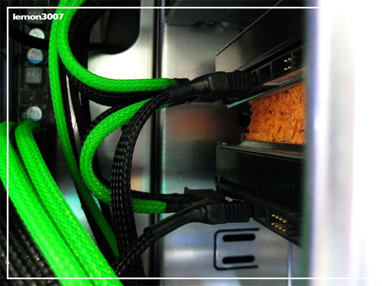 [01/07/2011] Grashüpfer-Casemod mit grünem Sleeve und Lochblech für das Mainboard (30)