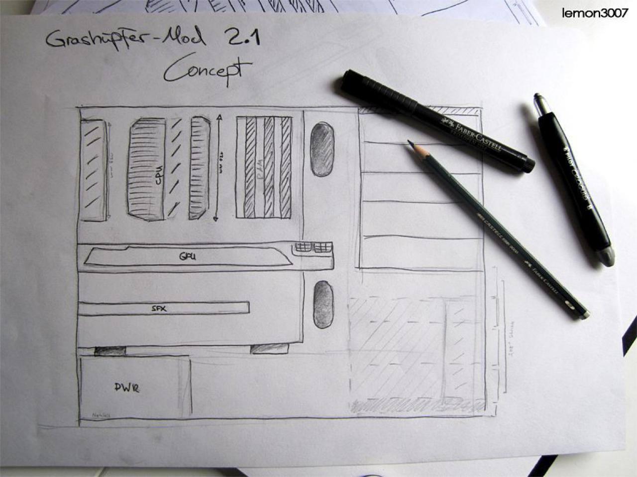 [01/07/2011] Grashüpfer-Casemod mit grünem Sleeve und Lochblech für das Mainboard (49)