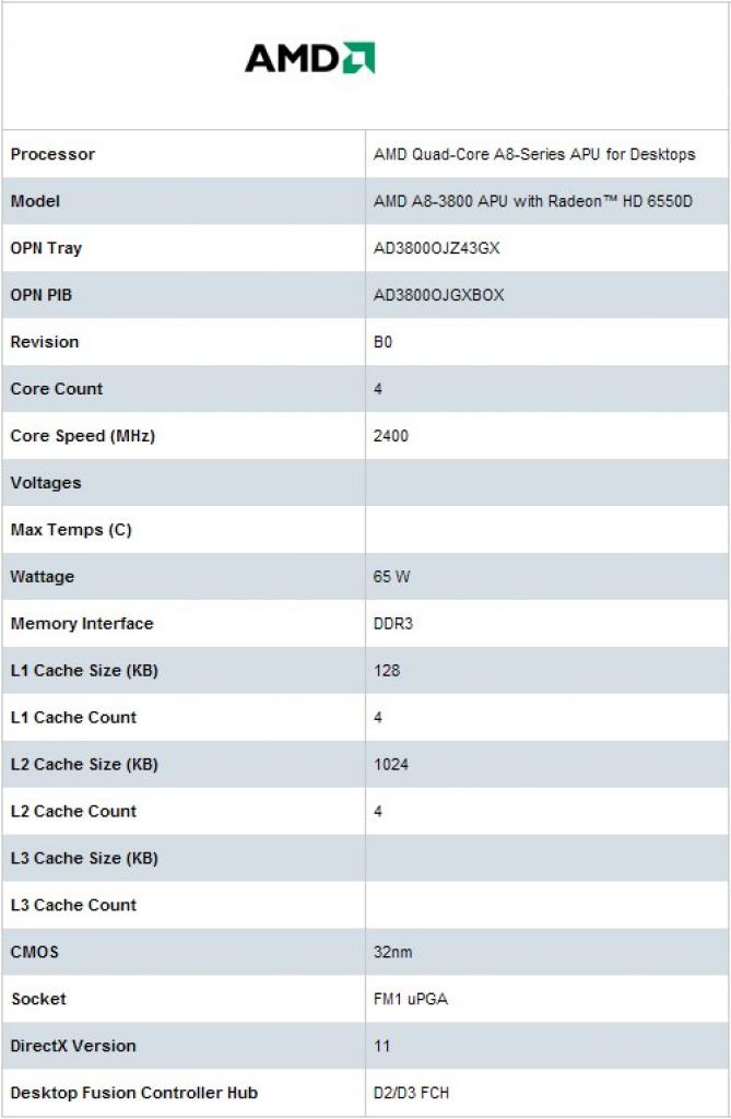 [11/08/2011] Llano-Quadcores: AMD listet den A8-3800