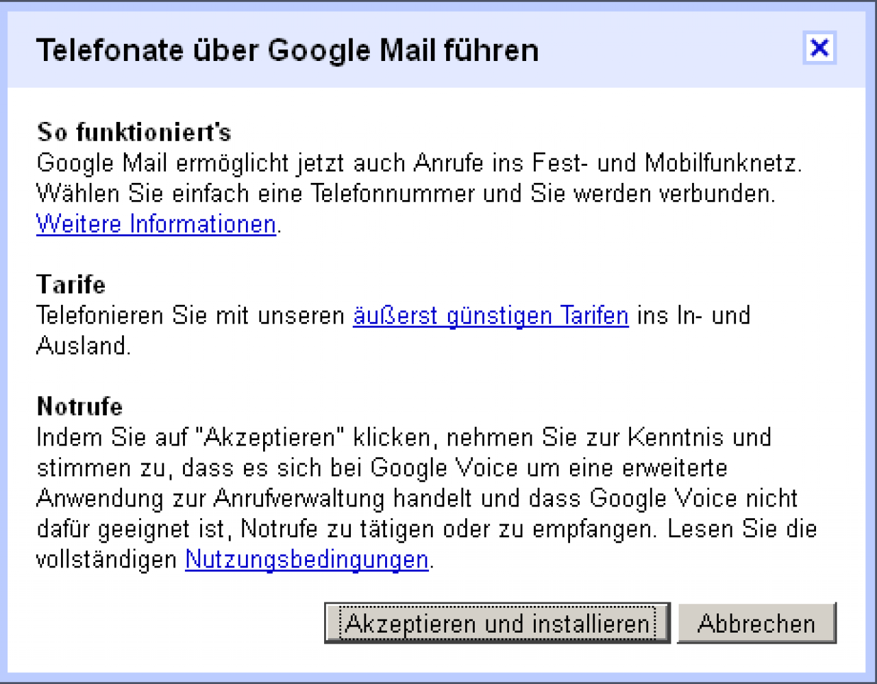 [04/08/2011] Die Einleitung: Zuerst müssen Sie diesen Dialog überstehen. Google Mail Telefonie: Schritt für Schritt (Foto: PCGH) (1)