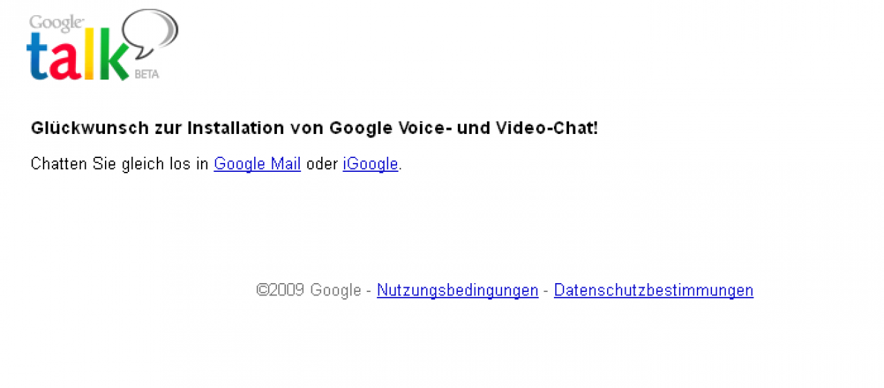 [04/08/2011] Auch die Google Talk-Webseit meldet nun Vollzug. Google Mail Telefonie: Schritt für Schritt (Foto: PCGH) (7)