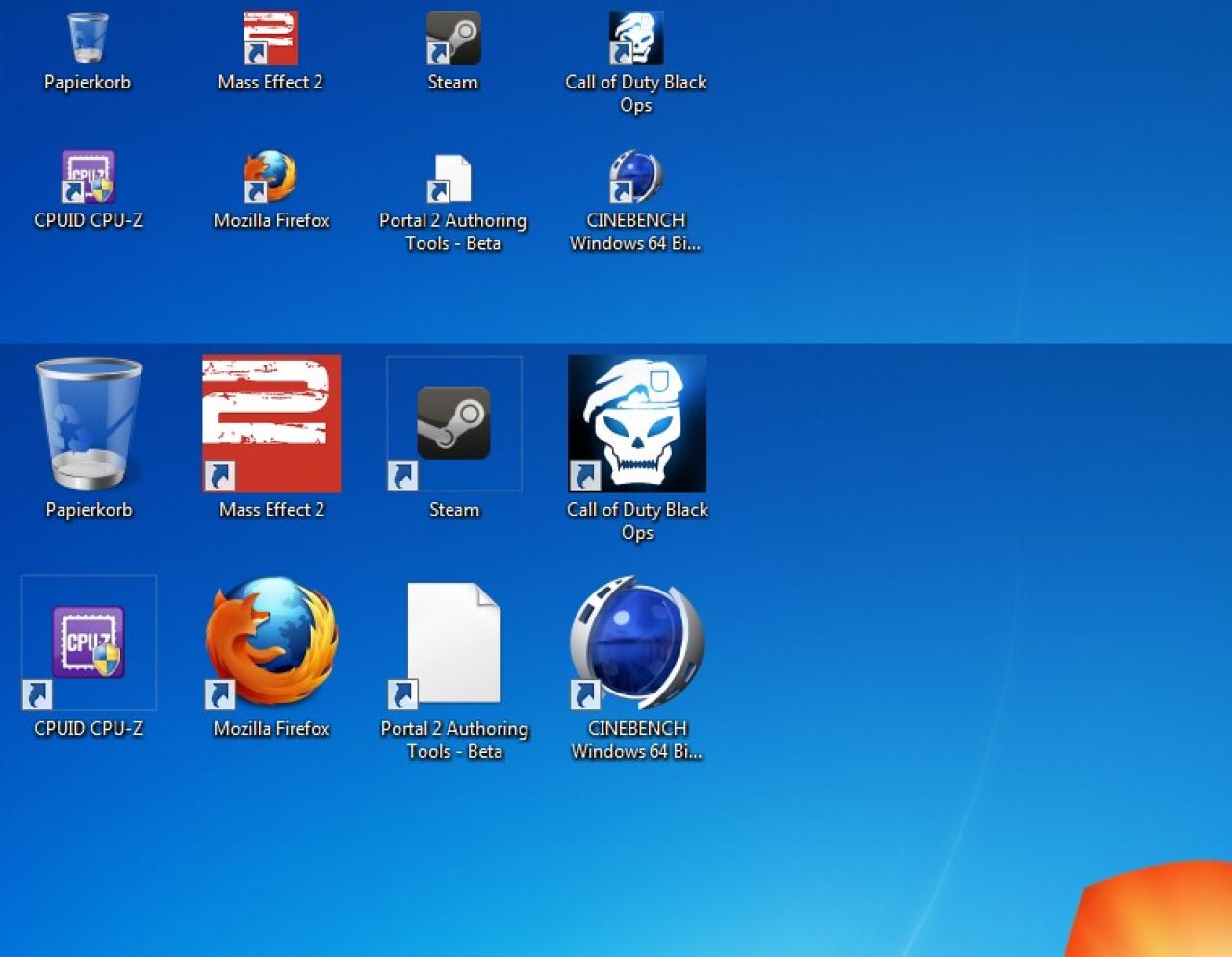 [03/08/2011] Je nach verwendetem System sind verschiedene Größen für die Desktop-Symbole hilfreich. Unter Windows 7 lassen sich die Icons ganz einfach anpassen. Klicken Sie einmal mit der linken Maustaste auf eine beliebige Stelle am Desktop und drehen sie anschließend am Mausrad während Sie die 