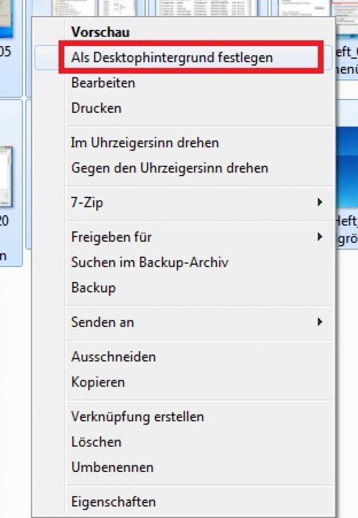 [03/08/2011] Neben einem Hintergrund können Sie in Windows 7 auch mehrere Desktop-Hintergrund-Bilder in wechselnder Reihenfolge festlegen. Einfach mehrere Bilder markieren und mit der rechten Maustaste anklicken. Anschließend klicken Sie auf 